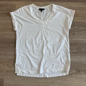 Banana Republic White Cuffed Vneck Relaxed T-Shirt